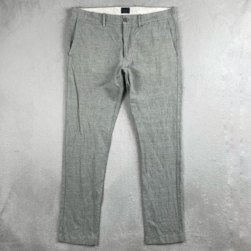 J.Crew 484 Chino Pants Mens 33x31 Slim Fit Gray Linen Blend Slub Cotton Preppy